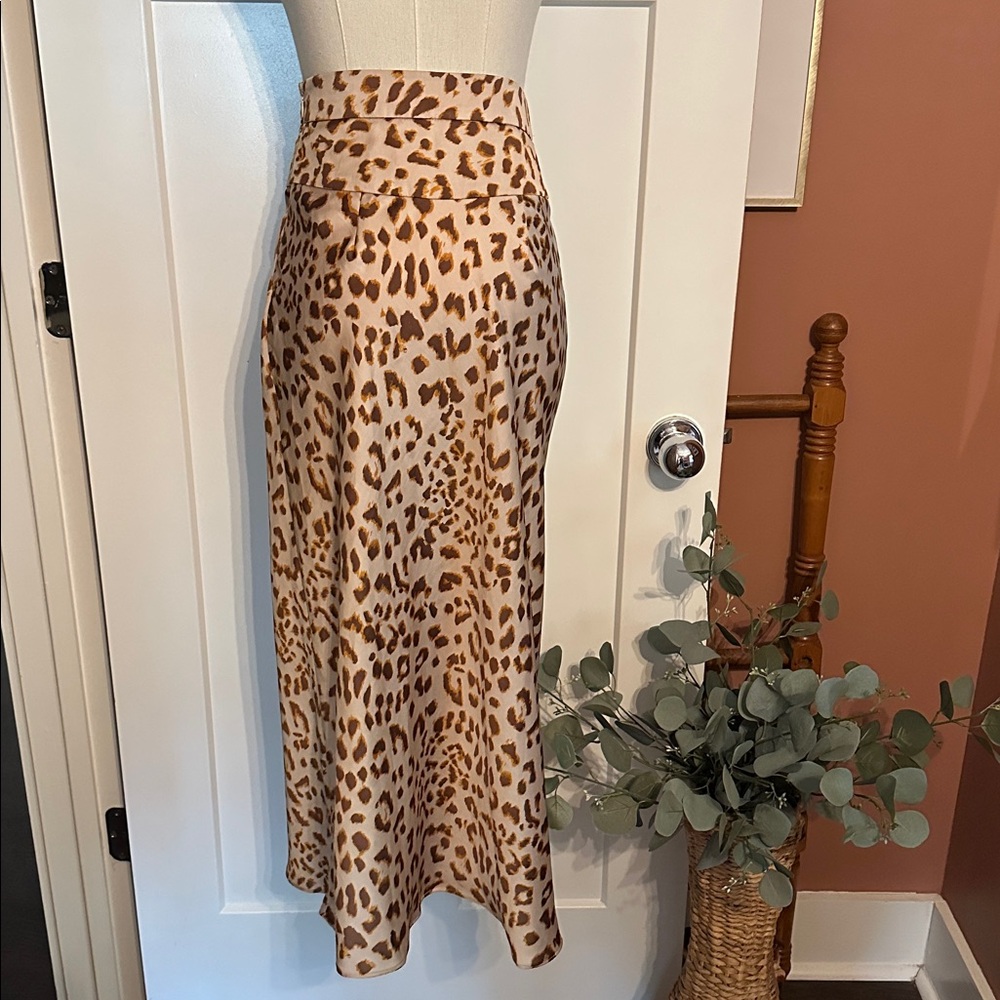 Free People Normani Bias Leopard Print Midi 0 polyester high waist zipper Skirt - Picture 9 of 16